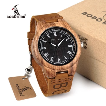 BOBO BIRD WO30-Reloj clásico de madera de cebra para mujer, relojes de cuarzo con correas de cuero de diseño de marca, marca de lujo