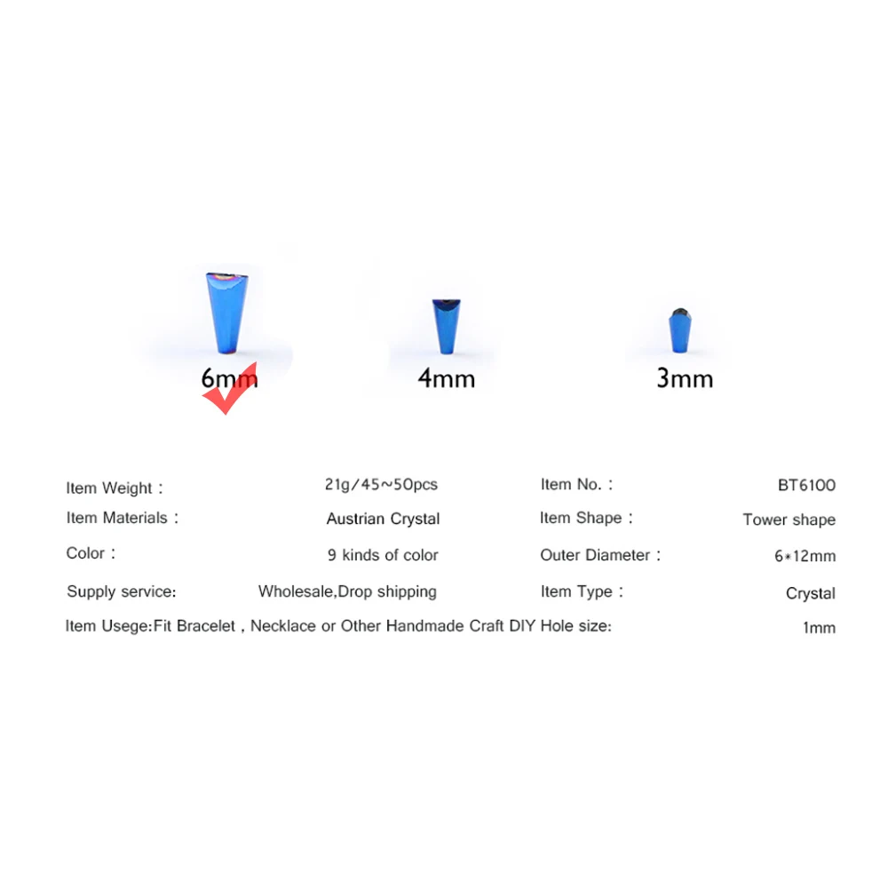 WLYeeS 50 шт./лот 6*12 мм Австрийские хрустальные бусины в форме башни конусные стеклянные бусины для создания ожерелья и Кулона Ювелирных изделий своими руками