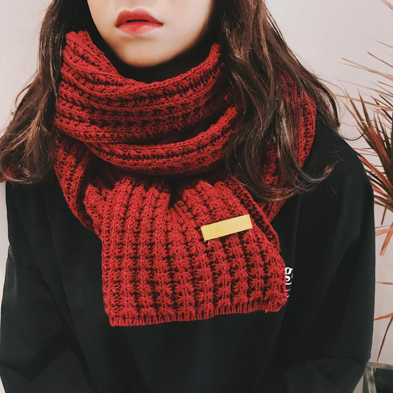 Winter Scarf Women Solid Kitted Letter Thick Scarves Shawl Ladies Warm Knitted Scarf for Girls