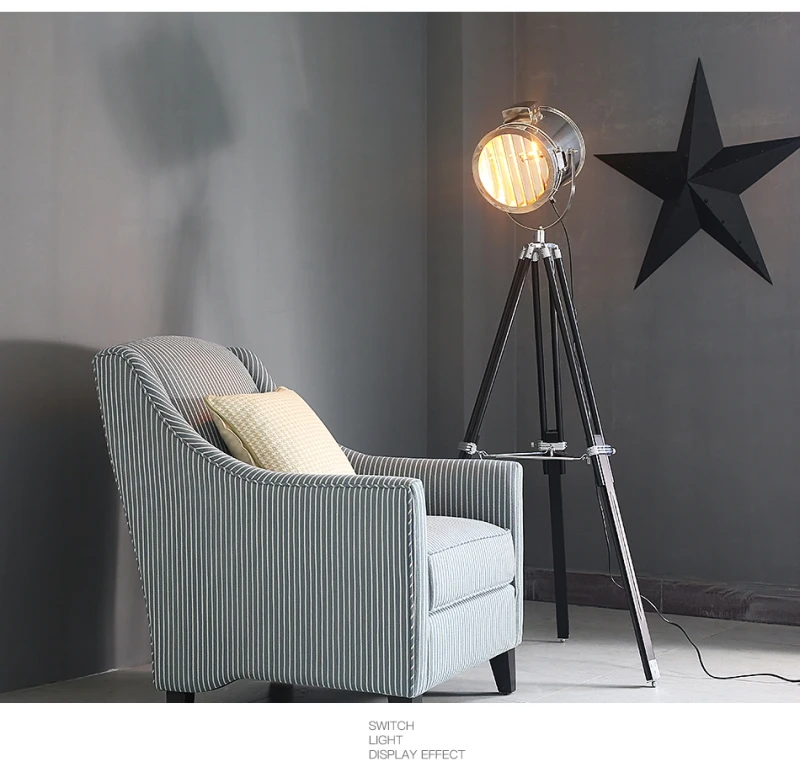 Top BDBQBL Nordic American Creative Studio Retro Industrial Bar Floor Lights E27 Tripod Searchlight Additional Net LED Floor Lamp 18
