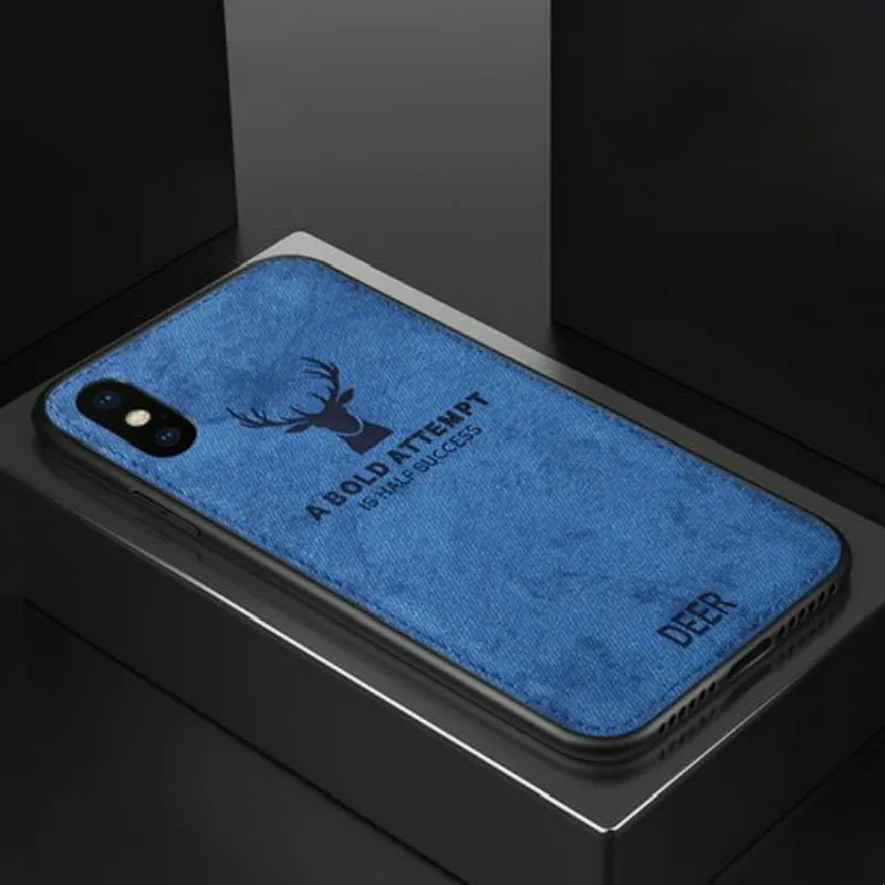 Cloth Frabic Deer Bat Pattern Phone Case For iPhone 6 7 8 Plus Silicone Soft Edge Back Cases For iPhone 11 Pro XR X XS Max Capas - Цвет: Deer Blue