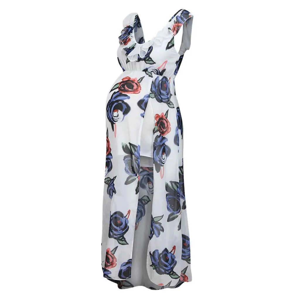 LONSANT платье для беременных Для женщин без рукавов чулок спинки шифоновое платье с цветочным рисунком Беременность плиссированное платье