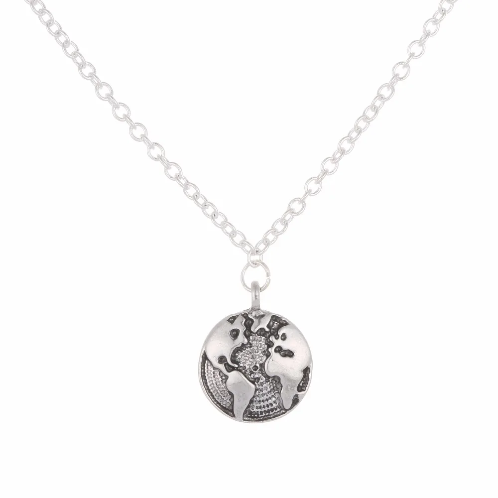 

Daisies World Map Necklaces Planet Earth Antique Silver Globe Tiny Round Pendant Necklace Jewelry for Gift