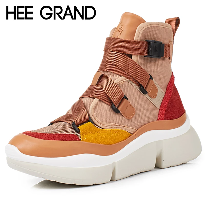 Achat HEE GRAND Croix attaché Femmes Cheville Bottes Glissement sur la Plate Forme Moto Cheville Bottes D hiver Coins Chaussures Femme 2 Couleurs XWD6844