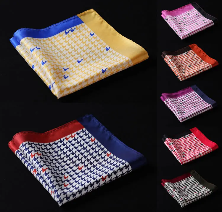 HN24 Houndstooth Handkerchief 100 Natural Silk Satin Mens Hanky