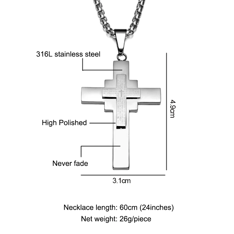 D& Z, винтажная многослойная подвеска в виде креста, черное серебро, нержавеющая сталь, христианский Библейский крест, ожерелья и кулоны для Мужчин, Ювелирные изделия - Окраска металла: silver