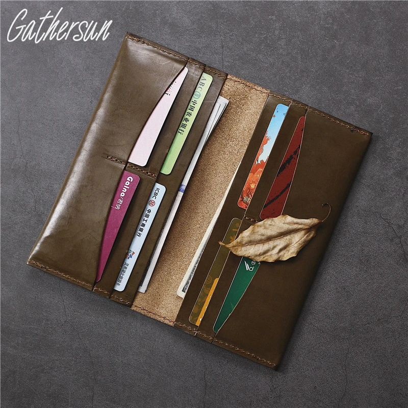 

Gathersun 100% Genuine Leather Long Wallet For Men Vintage Cowhide Money Bag Leather High Quality Handmade Male Purse