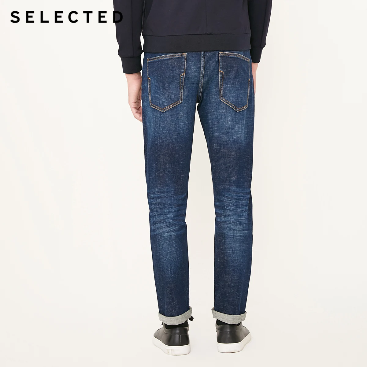 SELECTED Men's Autumn & Winter Cotton-blend Slight Stretch Straight Fit Jeans C|418132522