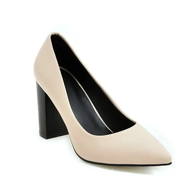 ZawsThia 2019 spring shoes woman high heel off white brown black block high heeled shoes women's pumps stilettos large size 42