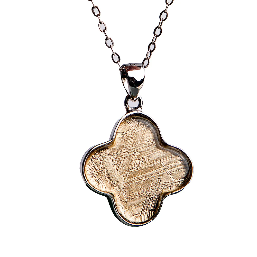

Genuine Natural Gibeon Iron Meteorite Pendants 20x20mm Moldavite Gold Plated Flower Shape Women Men Necklace AAAAA