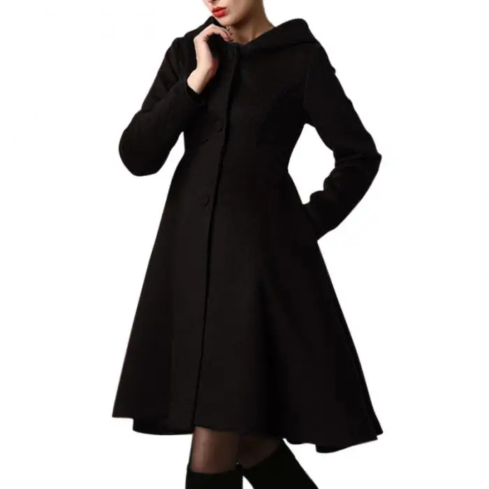 Женское осеннее пальто с длинными рукавами однобортное с капюшоном облегающее длинное пальто-MX8