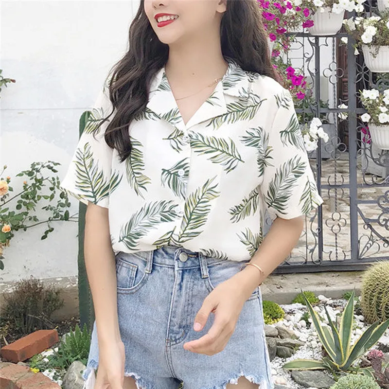hirigin New Chiffon Womens Casual One size Blouses Female Hawaiian Fashion Floral Short Sleeve Shirts Ladies Summer Loose Tops hirigin New Chiffon Womens Casual One size Blouses Female Hawaiian Fashion Floral Short Sleeve Shirts Ladies Summer Loose Tops