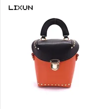 LIXUN Fashion Cover Bucket Women Bag High Quality Leather Women Top handle Bag Small Rivet Messenger