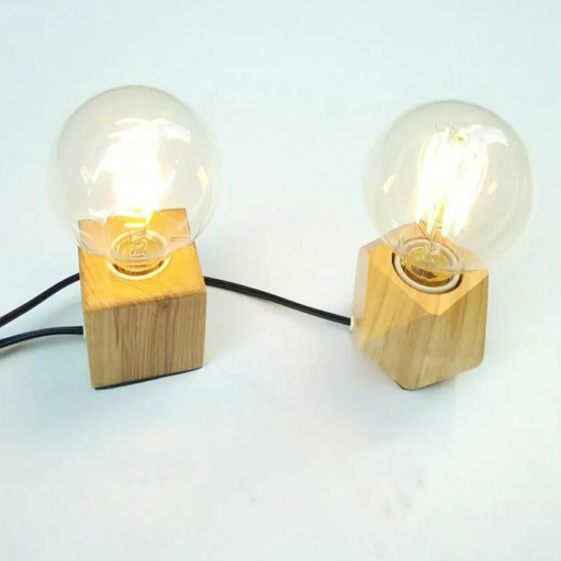 Night Light For Children Vintage Bedside Table Lamps Square Wooden Base