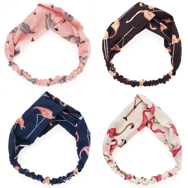 

New Hair Bands Headbands Bandana Cross 1PC Turban Cartoon Headwrap 4Colors Hair Accessories Flamingo Headwear