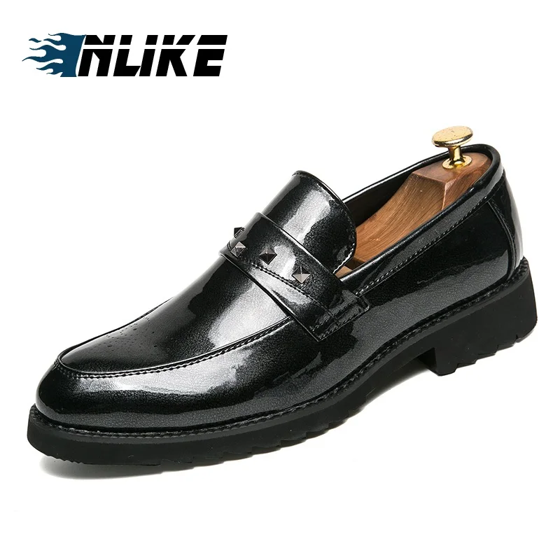 

INLIKE Men Dress Leather Shoes Slip on Fashion Male Formal Oxford Shoes Flats Pointed Toe Party Wedding Shoes