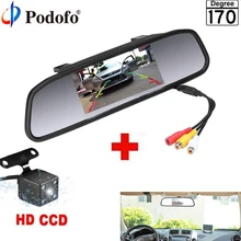 Podofo 4.3″ Car Rearview Mirror Monitor Rear View Camera Video Auto Parking Assistance 4 LED Night Vision Reversing Car-styling