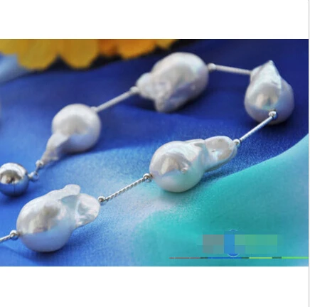

A Huge 18" 25mm white baroque KESHI REBORN PEARL SILVER NECKLACE