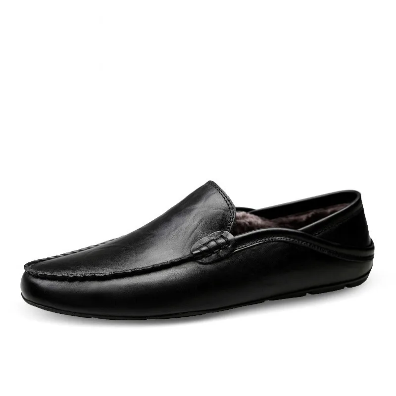 

LanLoJer Italian Mens Shoes Casual Luxury Brand Winter Warm Men Loafers Genuine Leather Moccasins Breathable Slip on Boat Shoes