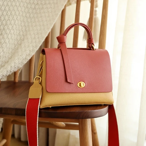 WOONAM Женская модная сумка Топ скрывает из натуральной телячьей кожи контрастный цвет Топ ручка сумка WB1001 - Цвет: Brick Red