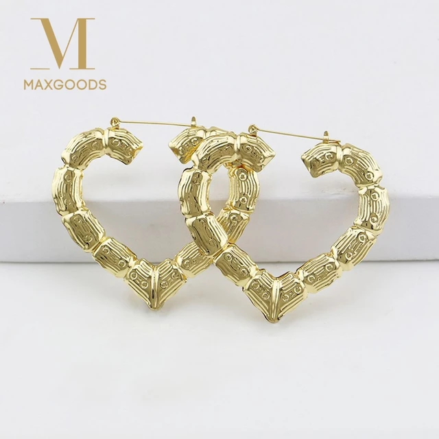 1 Pair New Large Heart Bamboo Earring Gold Rose Hoop Bling 1 Pair New Large Heart Bamboo Earring Gold Rose Hoop Bling Circle Earrings For