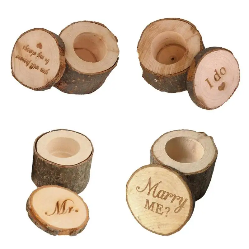 

Rustic Wood Wedding Ring Box Retro Custom Ring Case Holder for Engagement Wedding Ring Holder Bearer Box Decor 36