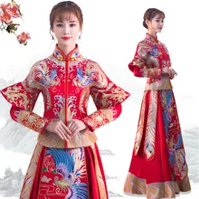Red Qipao Women Traditional Dress 2018 Bride Chinese Cheongsam Long Phoenix Wedding Gowns Modern Oriental Dresses