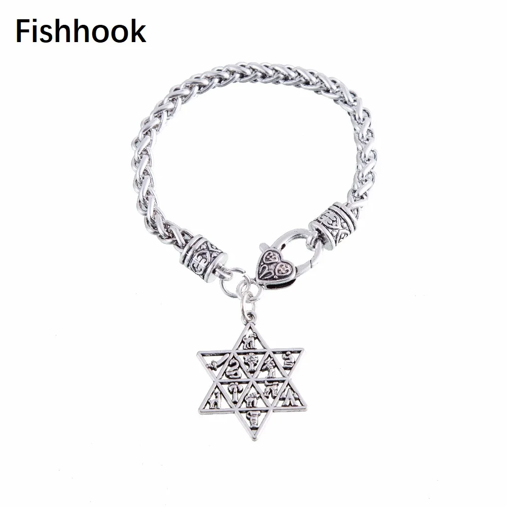 

Fishhook Jewish Star of David Pendant 12 Tribes of Israel Ethnic Men and Woman Bracelet