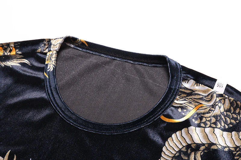2018 Autumn Fashion Clothing For Men T Shirts Long Sleeve Dragon Pattern T-Shirt Casual Pleuche Man Tops Spring Tees Black  (4)