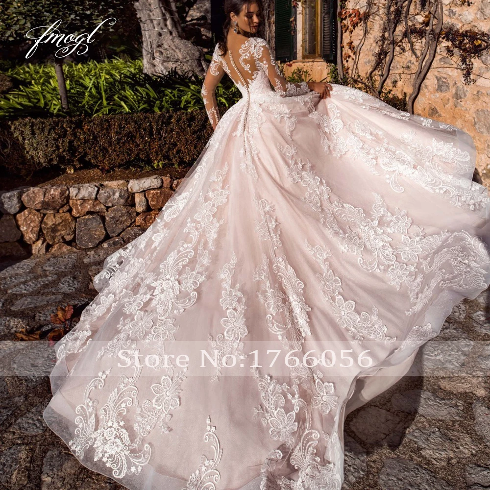 Customized Sexy Illusion Long Sleeve Vintage Wedding Dresses 2022 Scoop Neck Appliques Court Train Tulle A Line Bridal Gown 2