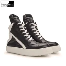 Мужская обувь; Новинка года; высокие ботильоны из натуральной кожи; Роскошная обувь Спортивная повседневная обувь на шнуровке, на молнии, на плоской подошве; Цвет черный, белый