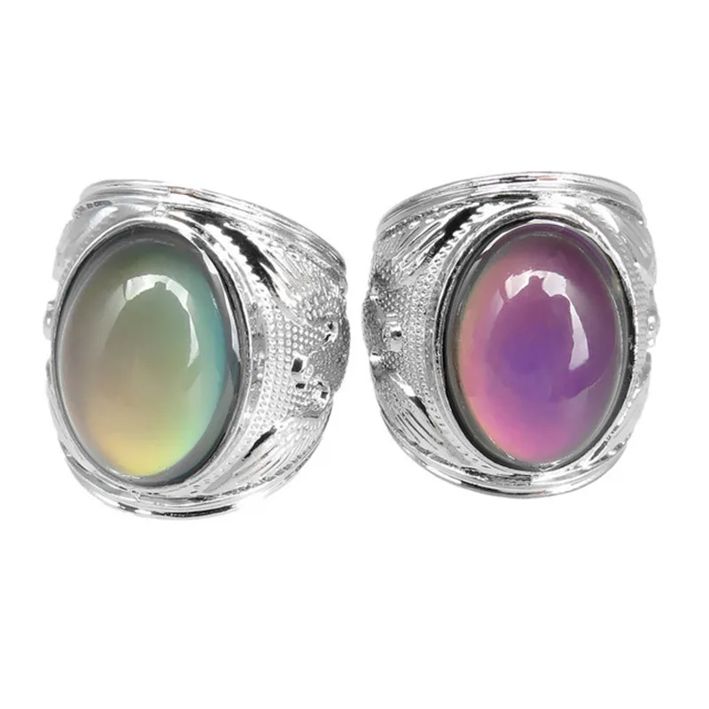 Винтажное кольцо в стиле ретро, меняющее цвет, овальное кольцо, зависит от температуры, регулирующее цвет кольца для женщин