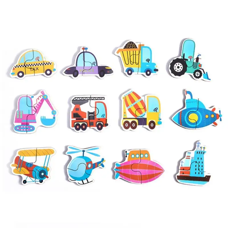 1set Baby Kids Cognition Puzzles Toys Wooden Cartoon Cognition Puzzles Toys Baby Iron Box Cards Matching Education Game - Цвет: 12pcs vehicle