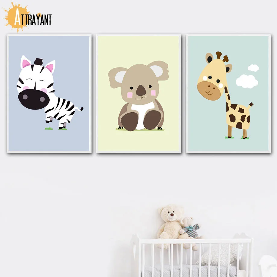 

Zebra Koala Giraffe Wall Art Canvas Painting Nordic Posters And Prints Wall Pictures For Kids Bedroom Baby Boy Girl Room Decor
