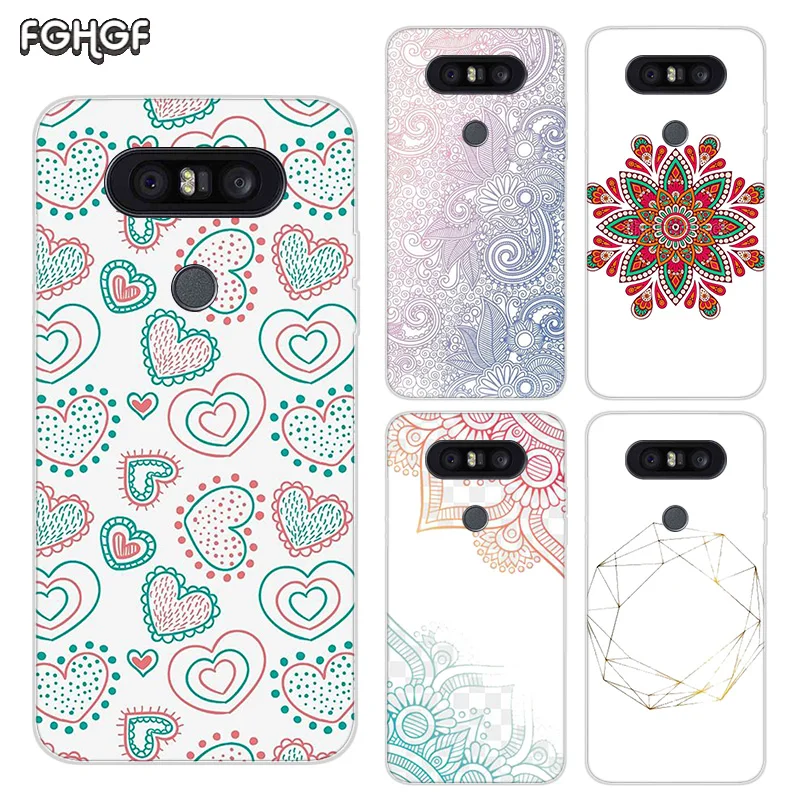 Painted Pattern Soft Rubber TPU Case For LG Q8 Q7 Q6 G6 G7 G5 G4 V40 V30 V20 V10 Transparent Cover Flower Mandala Henna |