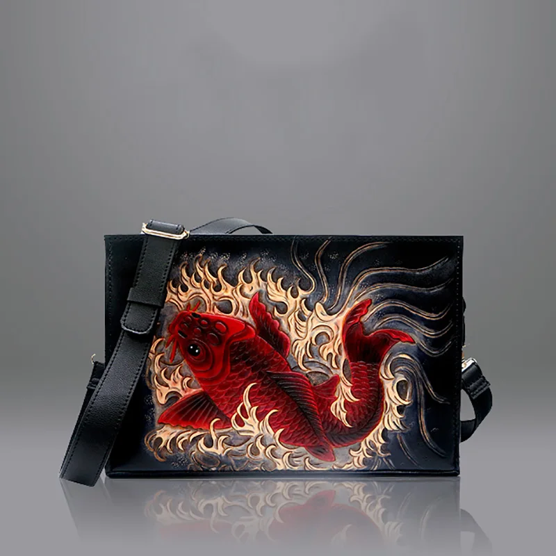 

Top quality designer Hand carved men flap bag genuine leather shoulder crossbody bag