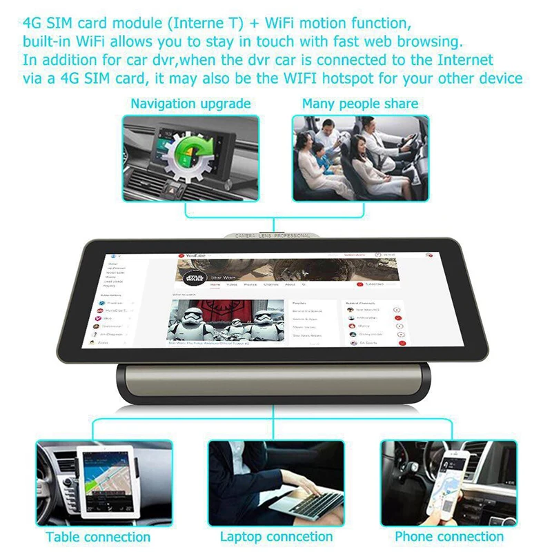 10 Inch 3G  4G Android Car DVR 1080P Video Camera GPS Navigation ADAS Full HD Camcorder Bluetooth WiFi Dual lens 14