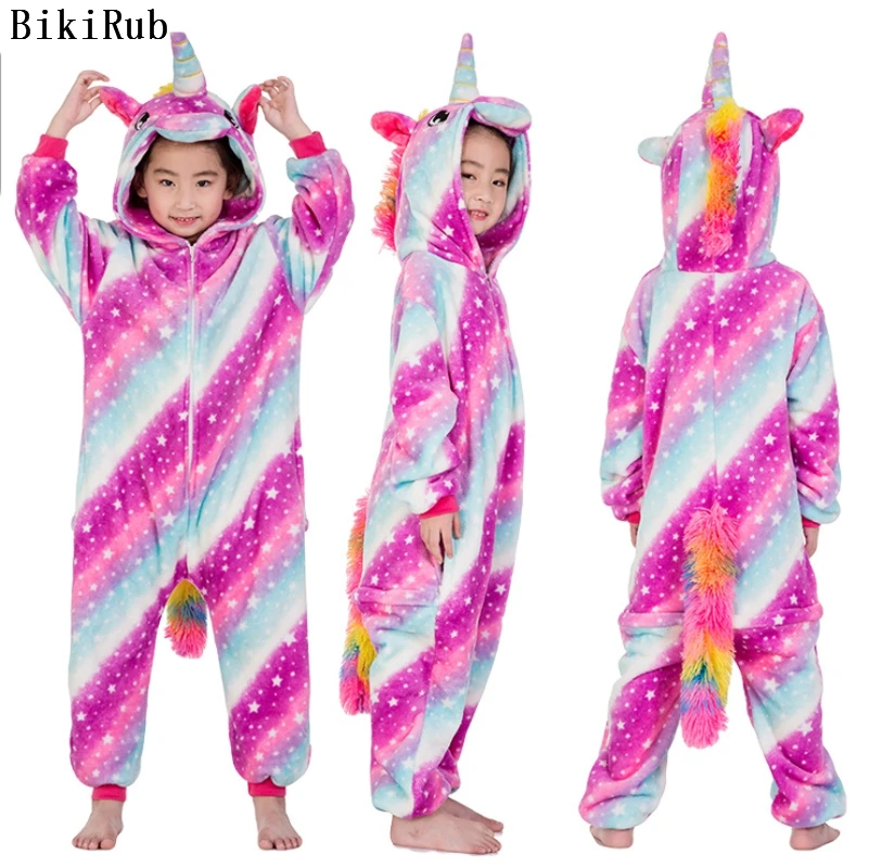 

BIKIRUB Kigurumi Children Pajama Winter Hooded Sleepwear Boys Girl Pajama Set Unicorn Cartoon Animal Kids Pyjama Flannel Pijama