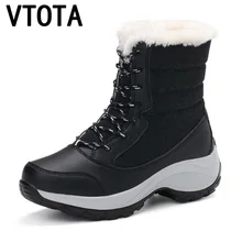 VTOTA/женские зимние ботинки теплые зимние ботинки модные женские ботинки до середины икры на платформе г. Черные женские ботинки на танкетке со шнуровкой Botas H176