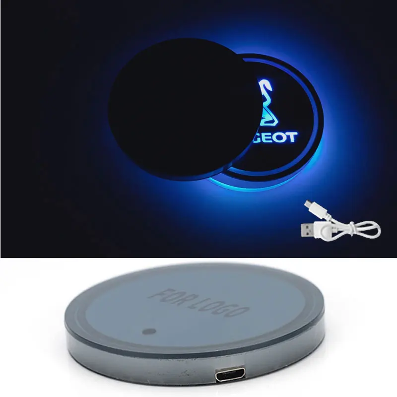 

New pattern 2PCS Car LED Light Lamp Cup Holder Mat Pad Bottle Drinks Built-in Vibration car styling for peugeot