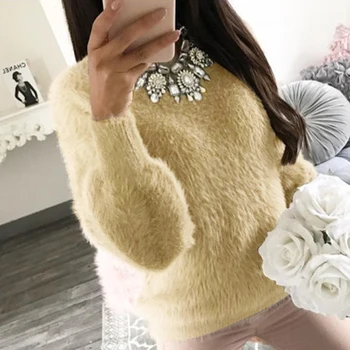 

Winter Women Sweater Clothing Long Sleeve Fleece Cashmere Crewneck Loose Knitted Ladies Casual Jumper Tops Pullover Warm 6Q1711