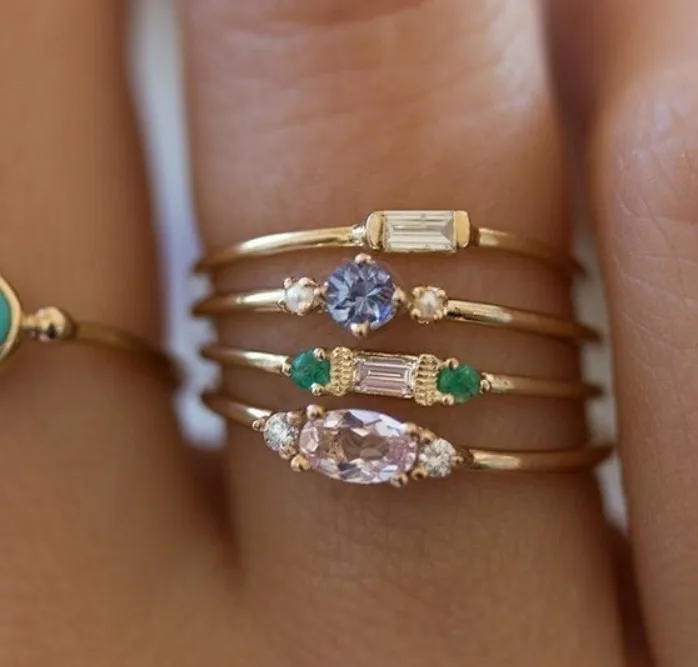 

4PCS/Set Crystal Valentines Gift Zircon Christmas Gifts Gold Color Engagement Women Wedding Set Ring