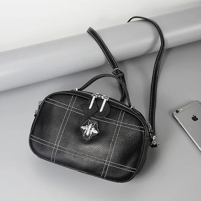 

New Fashion Women's Genuine Leather Shoulder bag Messenger bag Crossbody Top-handle Satchels Leisure Thread Metal Bee #LF-358