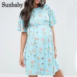 Sunbaby новые летние модные цветочный узор молоко шелковое волокно Одежда для беременных пляжное платье для беременных Повседневное