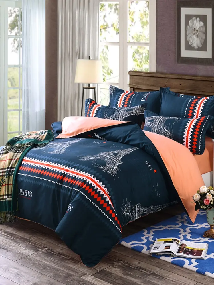 

4Pcs Duvet Cover Set Modern Paris Tower Pattern Soft Bedsheet Set