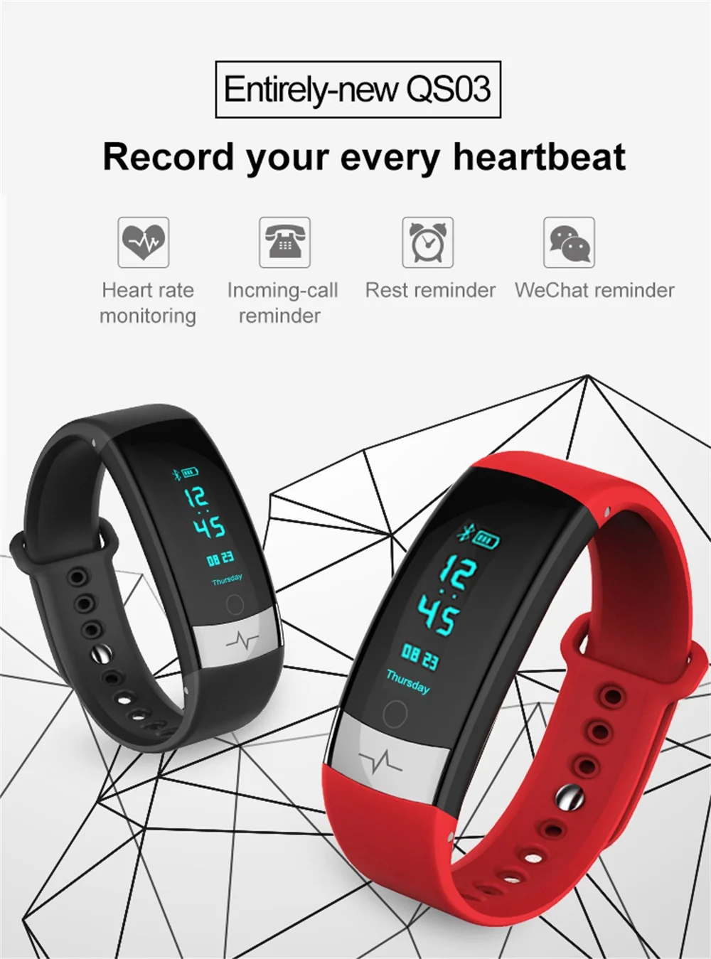 696 QS03 Спорт smart watch сердечного ритма ЭКГ фитнес-трекер информацию о часах напоминание для Android и IOS smartband IP67 водонепроницаемый