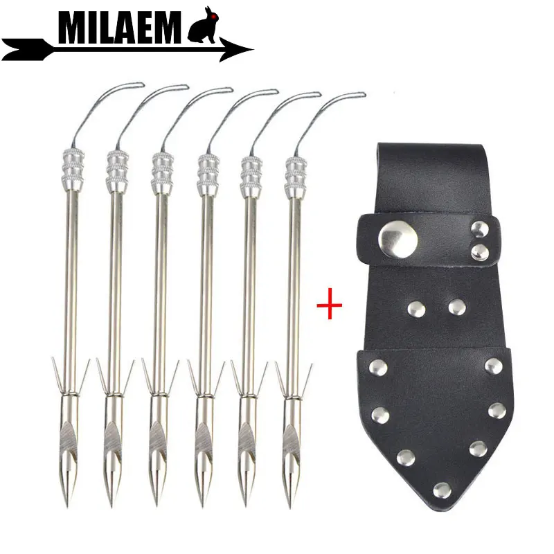 

6pcs Archery Fishing Arrow Tips Fishing Broadheads Fishing Darts With Waist Bag Slingshot Catapult Hunting Shooting Accessories