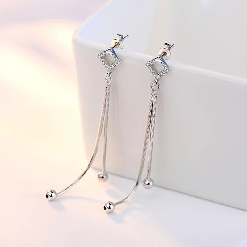 

Fashion 925 Silver Earrings For Women Exquisite Micro-Inlay Zircon Hollow Square Long Tassel Earring Female Anniversary Jewelry