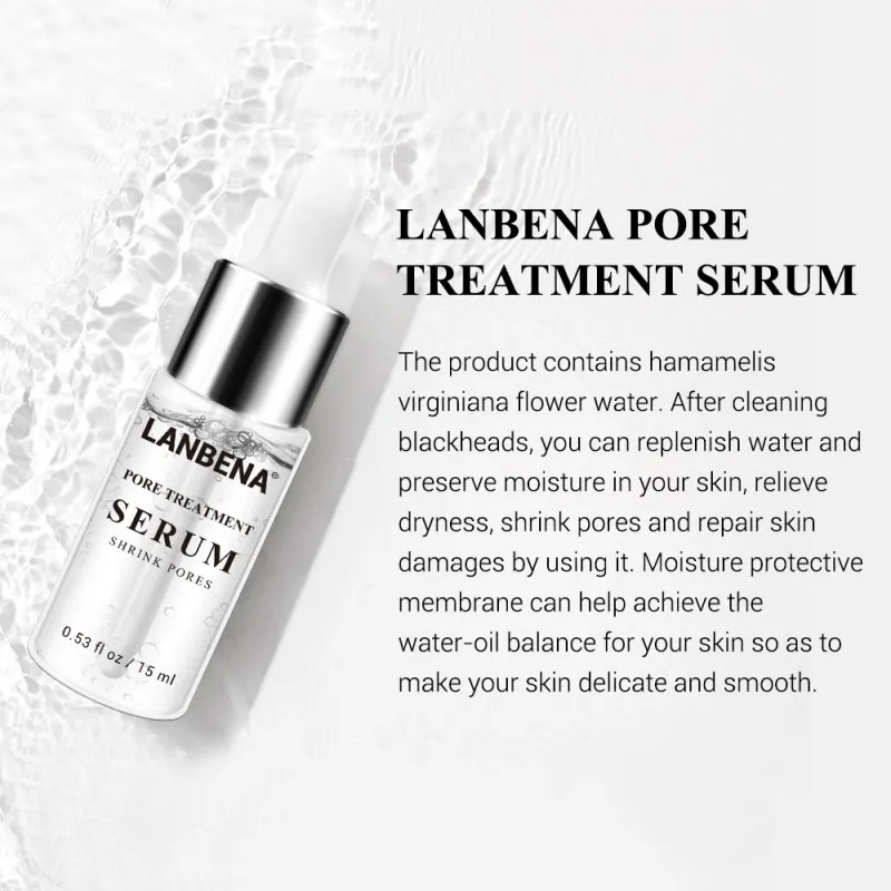 LANBENA Pore Treatment Serum Shrink Pores Blackhead Remover Acne Spots Hyaluronic Acid Vitamin C Face Essence Skin Care 15ml