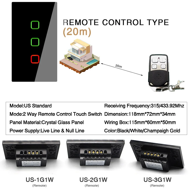 Настенный светильник с дистанционным управлением для США с 2 вариантами управления, автоматический сенсорный выключатель для умного дома, водонепроницаемый огнеупорный переключатель 1, 2, 3 комплекта